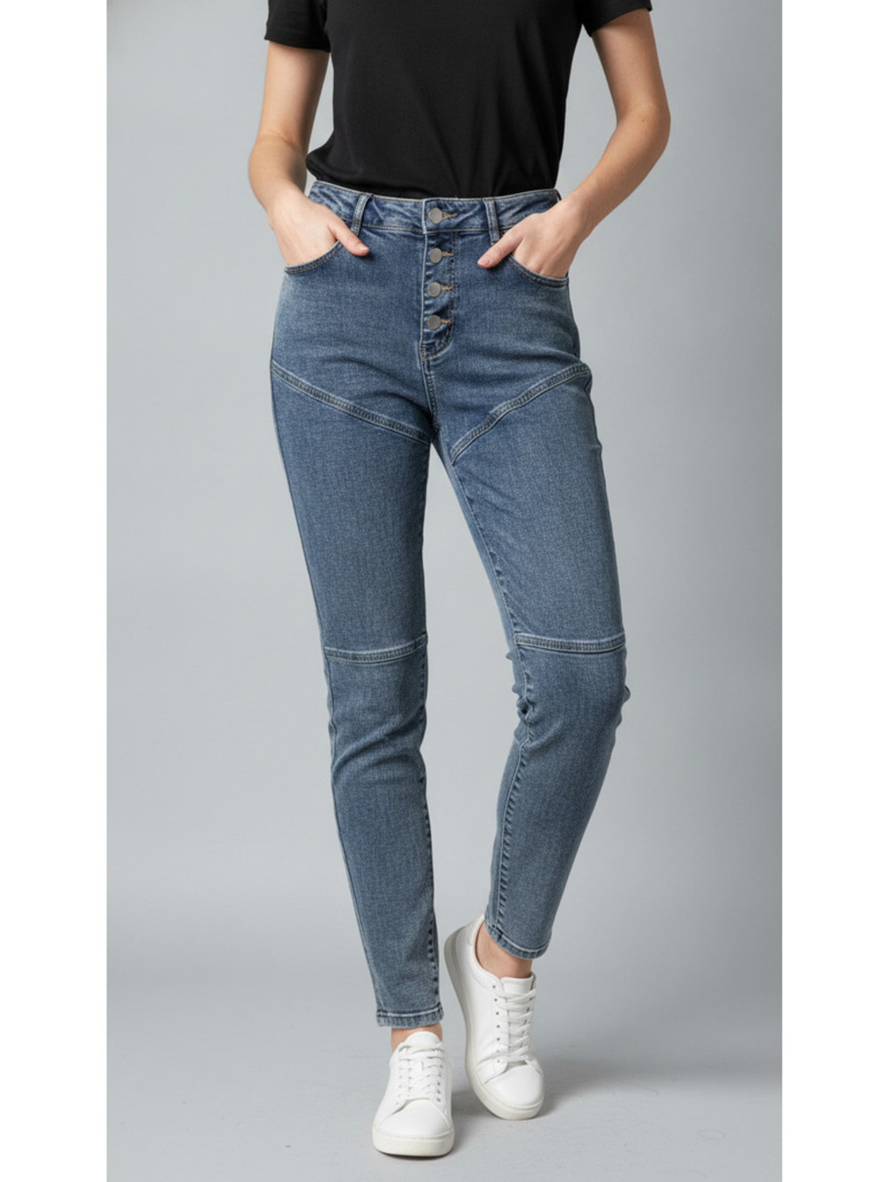 High Waist Button Fly Skinny Jeans in Light Wash Denim, Size XL